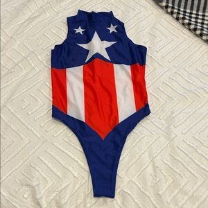 Women's Captain America One-Piece Swimsuit High Waist Superhero Cosplay Costume